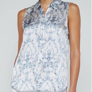 L'AGENCE White and Blue Patterned Sleeveless Blouse